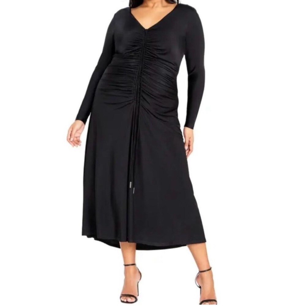 City Chic Avah long sleeve ruched dress black size M 18